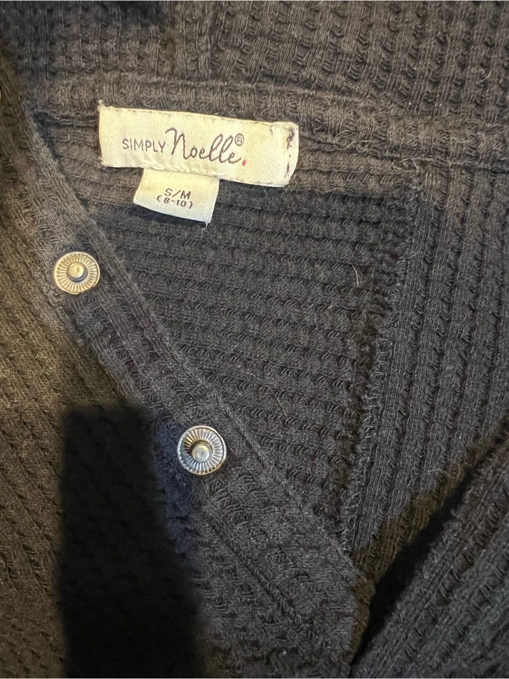 Simply Noelle Black Waffle Knit Henley Hoodie - Picture 3 of 3